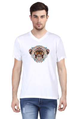 Monkey Head Art – Men’s Vneck Half Sleeve T-Shirts