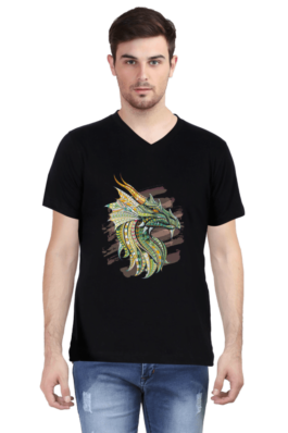 Dragon Art – Men’s V Neck Half Sleeve T-Shirts