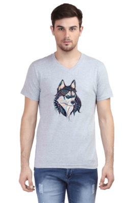 Husky Head Art – Men’s V Neck Half Sleeve T-Shirts